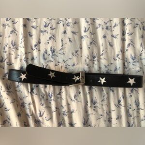 Leather black and white star belt